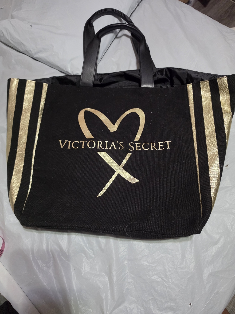 Victoria's Secret Black & Gold Heart Logo Tote